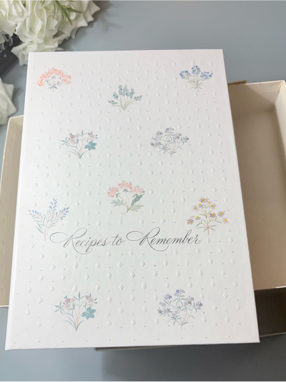 Recipes to Remember Floral Recipe Book White vintage.